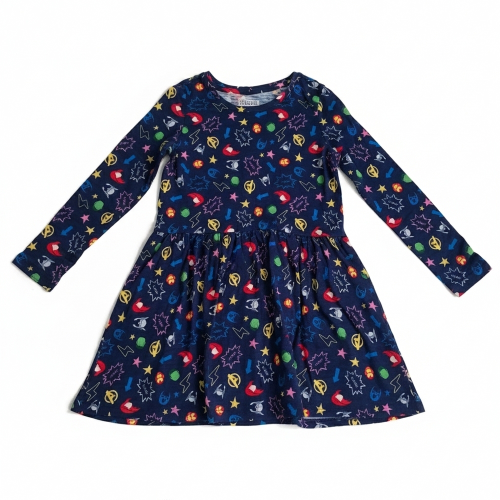 Marvel Navy Girls Dress with Colorful Space Pattern Size S 6-7‎